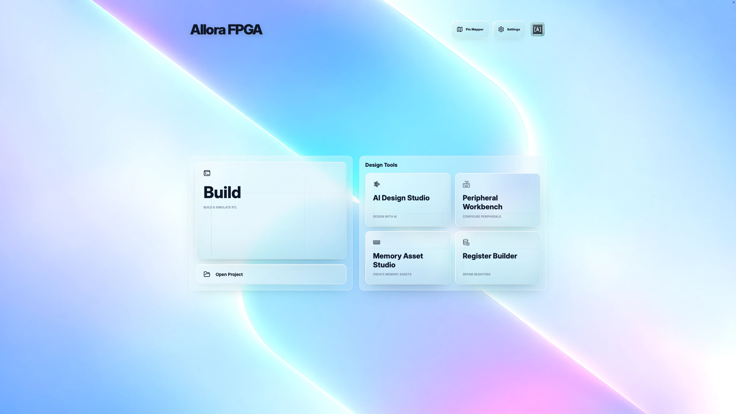Allora current Home with Workspace and Design Tools